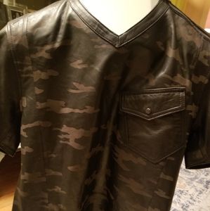 DANIEL WON LEATHER CAMOUFLAGE SHIRT! SZ MEDIUM
